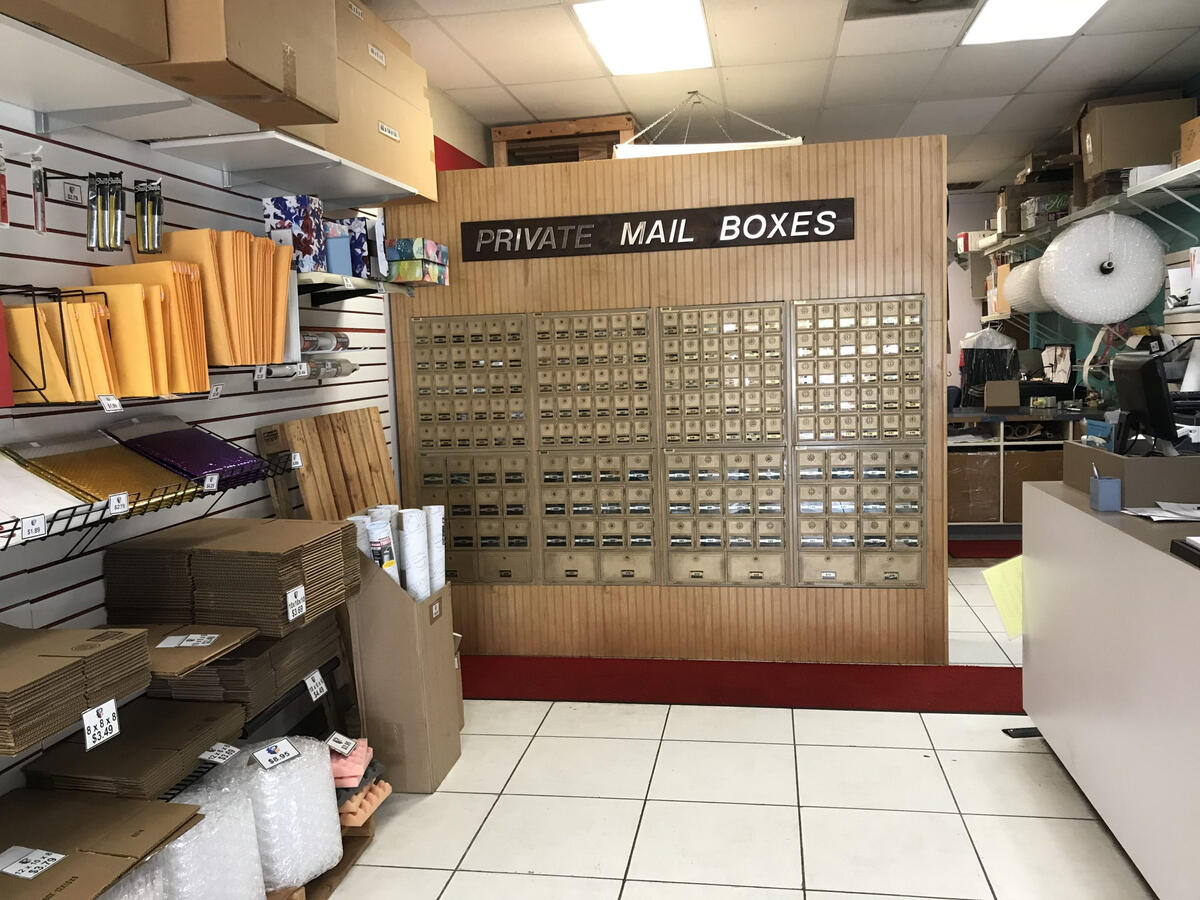Inside the store, the mailboxes